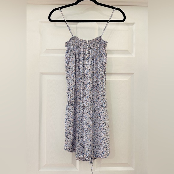 H&M Floral Tie Waist Romper Smocked Top Button Front Blue - Picture 2 of 7